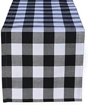 HOME·FSN 14 x 60 inch Tablerunners 100% Cotton Buffalo Check Table Runner for Christmas, Winter, Family Dinner, Outdoor or Indoor Parties Black and White