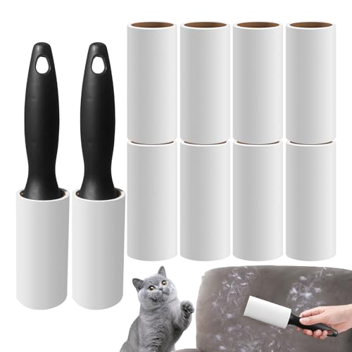 Removedor de pelo de gato, rodillo de pelusa para depilación de mascotas, juego de herramientas con 2 asas, 600 hojas de herramientas de limpieza adhesivas para muebles, cama, suelo, lavandería