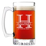 Personalized Fathers Day Etched 25oz Glass Beer Mug -Father's Day, Monogram, Customized Name, Custom Beer Gifts for Men, Birthday gifts for HIm, Engraved Stein, Regalos Personalizados, Halpert