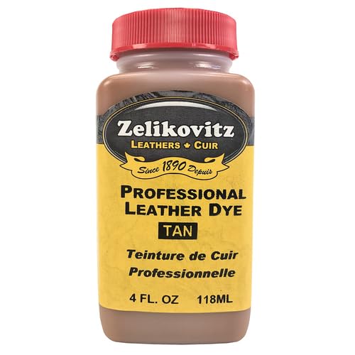 Zelikovitz Zeli-Pro Water-Based Leather Pigment Dye – 4 oz & 32 oz Bottles • 13 Vibrant Colors • Made in Canada (Tan, 4 oz)