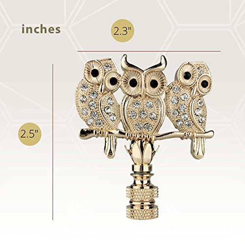 Image of Royal Designs, Inc. 3D Two-Sided Rhinestone Owl Trio Lamp Finial, F-5104PB-2, Polished Brass, Pack of 2