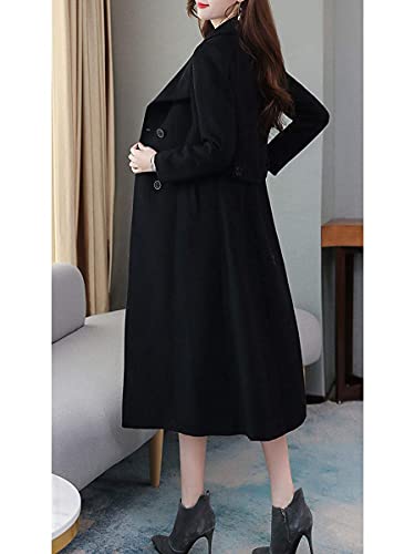 ebossy Women's Shawl Collar Double Breasted Below Knee Slim Wool Trench Long Coat4