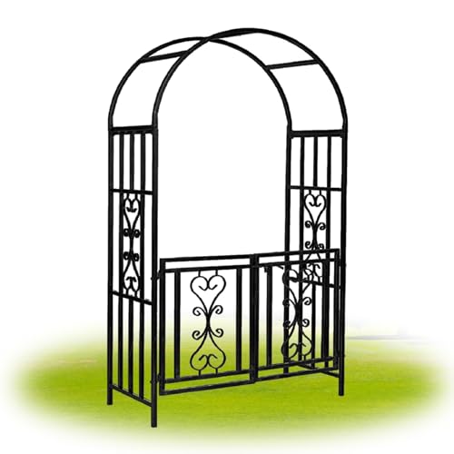 Treillis d'arche de jardin en acier robuste pour plantes grimpantes 110 x 50 x 210 cm, idéal pour extérieur, intérieur, terrasse, décorations de mariage, tonnelle de rose stable, couleur noire
