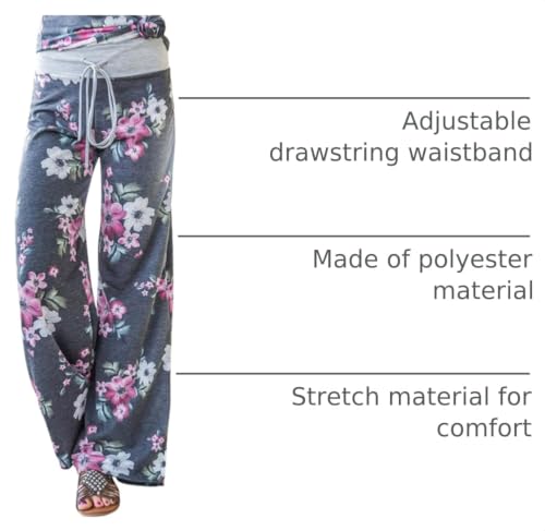 Image of AMiERY Women's Comfy Casual Pajama Pants Floral Print Drawstring Palazzo Lounge Pants Wide Leg