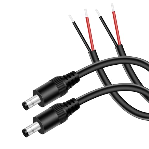 Fancasee 16AWG DC Power Pigtail Cable, 2-Pack 1FT 5.5mm x 2.1mm DC Barrel Male Plug Jack Connector to Bare Wire Power Supply Adapter Repair Cord for CCTV Surveillance Security Camera LED Strip