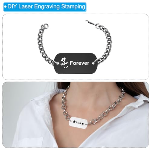 PATIKIL 25 Stück Metall Stanzrohlinge, Rechteckige Stanzplatten Rohlinge Aluminiumplatte DIY Namensschilder 5x3cm Metallgravur Rohlinge 2 Löcher für Lasergravur, Schwarz