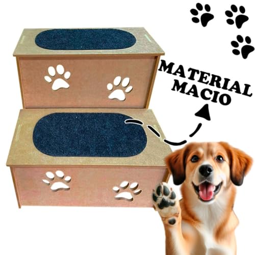 Escadinha Hierarquia para Pet 2 Degraus de Madeira p/Cães e Gatos Antiderrapante Suporta 35 Kgs