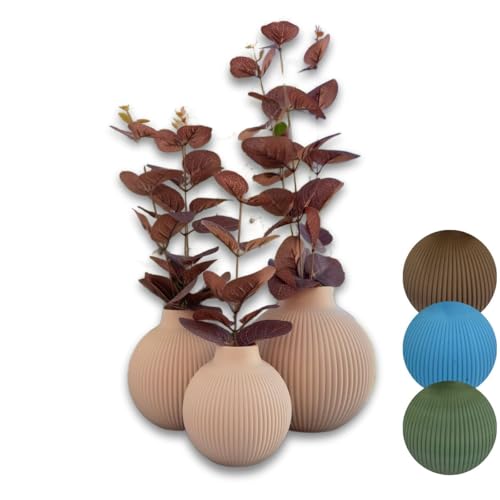 Trio De Vasos Decorativos Com Flores de eucalipto Artificial Toqu...