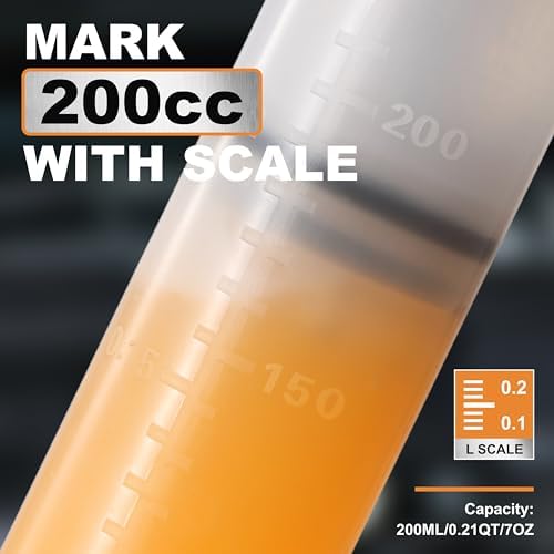 FOUR UNCLES Fluid Extractor & Fill Pump for Automotive Use - Oil Syringe with a Hose & Two 12" Extension Tubes for Easy Oil Change (200ml(58cm Hose)) - 4