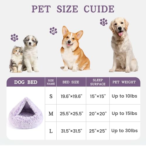 Image of NOYAL Calming Dog Bed for Anxiety, Hooded Donut Cave with Blanket, Plush Fluffy Washable Pet Bed for Small Medium Dogs & Cats