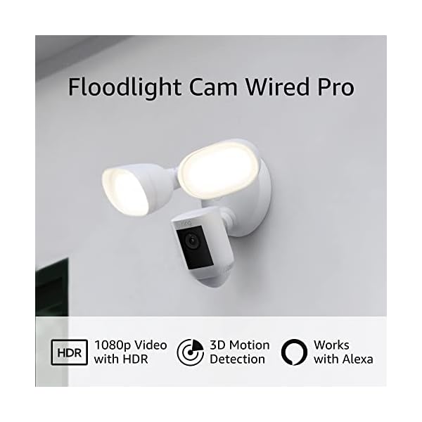 Ring Floodlight Cam Wired Pro with Bird’s Eye View and 3D Motion Detection, White