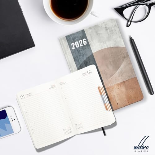Image of ALDIVO Paper Cover Hard Bound New Year Diary 2026 | A5 Size 365 Days 2026 Daily Planner Diary with Dates, Calendar, Month Cut Index and Bookmark For Office, Personal and Corporate Use (AD613)