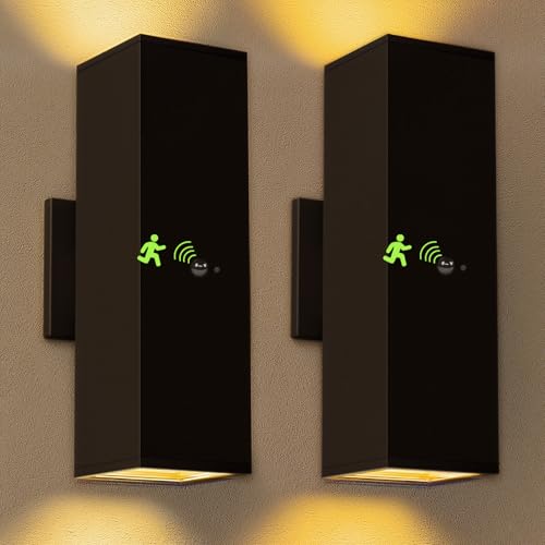 Image of Motion Sensor Outdoor Wall Lights 2-Pack, Dusk to Dawn Exterior Light Fixtures with 3 Lighting Modes, 13'' Up Down Porch Lights with 15W LED Bulbs, Waterproof Wall Sconce for House, Patio, Garage