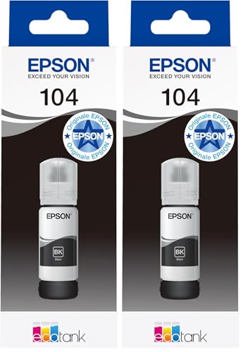 Epson EcoTank 104 Black Genuine Ink Bottle,Single (Pack of 2)