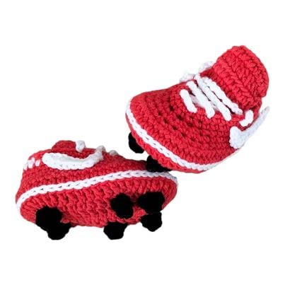 Crochet baby Shoes, Baby Soccer Shoes, Baby's First Cleats, White Red Baby Sports Football, Unisex Cleats (0-3 months)2