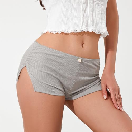 Image of KMBANGI Y2k Sexy Micro Shorts for Women Low Waist Side Slit Boyshort Slim Booty Shorts Lounge Pj Bottom Cute Sleepwear