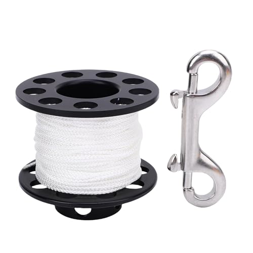FRELEAN Carrete de Hilo de Buceo, Alambre de Acero Inoxidable, 30m, 90mm, Gancho de 2 Cabezas, Carrete de Buceo Submarino para exploración de Cuevas, Buceo recreativo