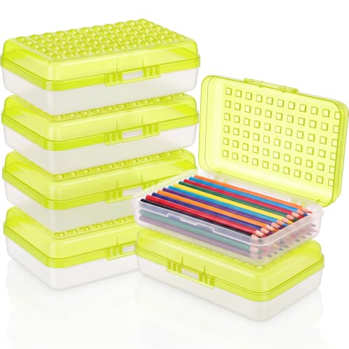 Image of Blulu 6 Pack Plastic Pencil Boxes Bulk Large Pencil Case,Yellow | 8.5 x 5.5 x 2.4in, with Snap Lid, Large Capacity Pencils Holder for Organize and Carry, Watercolor Pens Stationery for Office