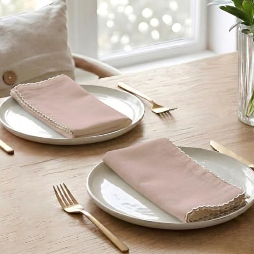 Image of The Home Talk Lace Table Napkins -Cotton Linen Blend Dinner Cloth Napkins for Parties,Dinners, Weddings, Cocktail&Christmas Decor|Soft,Reusable&Machine Washable|18 x 18 Inches (12, Linen)