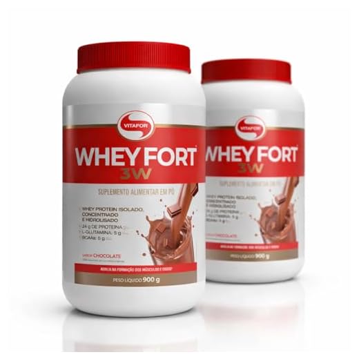 Kit 2 Whey Fort 3W Vitafor 900g Chocolate