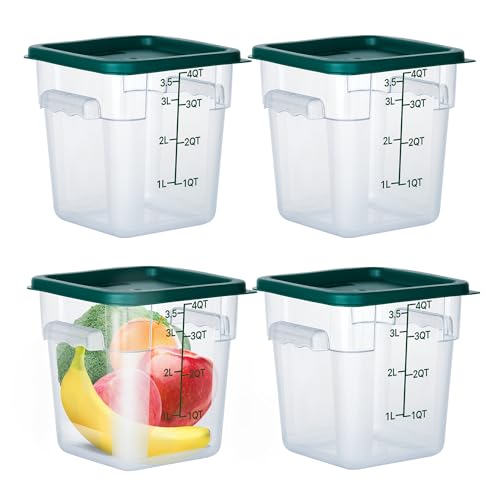 FSUON 4 Pack 4 Qt Square Polycarbonate Food Storage Containers with Lids