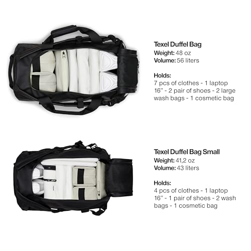RAINS Texel Duffel Bag Small - Waterproof Black Duffel with U-Shaped Zip Closure, Mesh Pockets, Compression Straps, and Padded Carry Handles - 2 Year Warranty3