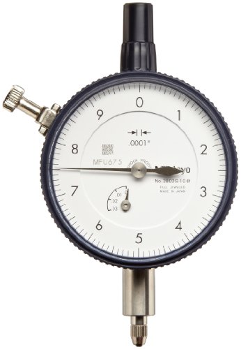 Mitutoyo 2802S-10 Dial Indicator, #4-48 UNF Thread, 0.375  Stem Dia., Lug Back, White Dial, 0-10 Reading, 2.244  Dial Dia., 0-0.025  Range, 0.0001  Graduation, + -0.0001  Accuracy
