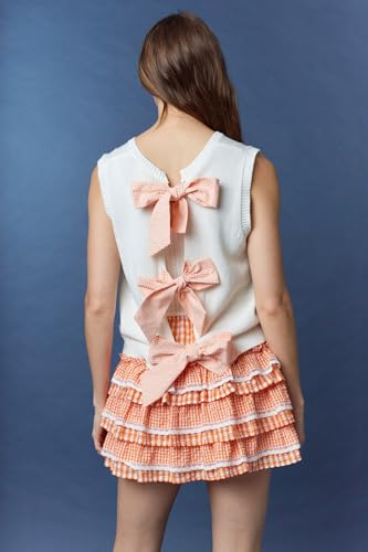 Hey Sweetie Women's Gingham Bow Sweater Vest – Back Tie Detail – Sleeveless Knit Pullover Top4