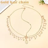 Nogeqi Gold Headpiece Shells Rhinestone Sequin Egyptian Head Chain Gold Head Piece Jewellery for Women Girls Goddess, Boho Egyptian Accessories for Festival Prom Wedding (Head Circumference 55-60cm) - Image 5