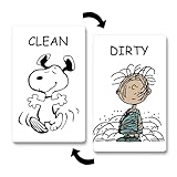 Funny Cute Cartoon Clean Dirty Dishwasher Magnet, Washing Machine Magnet Double Sided Kitchen Reversible Dish Washer Magnet Sign, Refrigerator Magnet Flip with Magnetic Plate (Boy & Dog)