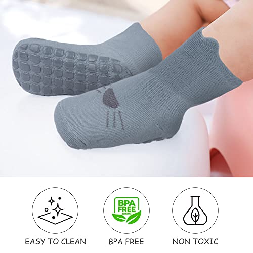 Vicloon Calcetines de Algodón Antideslizantes para Bebés, 5 Pares, Deportivos de 0 a 12 Meses
