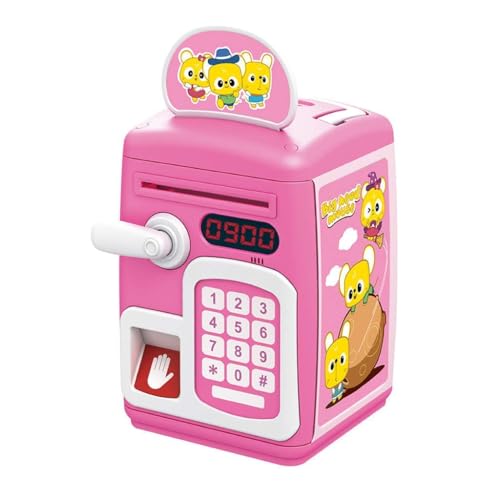 Image of Magicwand Musical Money Safe Kids Piggy Savings Bank with Finger Print Sensor with Solitaire Stickers【Pack of 1】【Cartoon Pink】