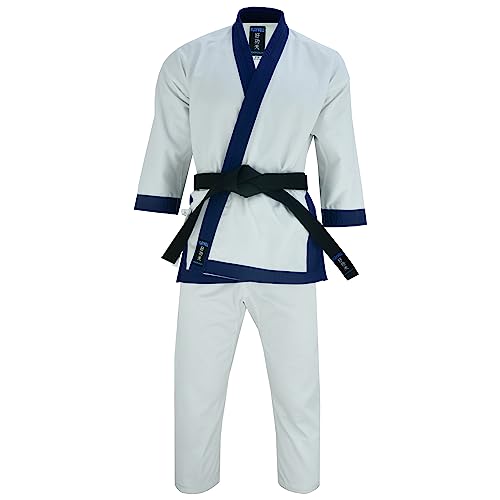 Uniforme Tang Soo Do pour adulte en coton moyen avec liseré bleu nuit