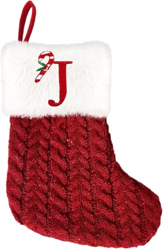 Calza di Natale Personalizzata Calza di San Nicola con lettere A-Z, 20cm Rosso Lavorato a Maglia Christmas Stockings Stivale di San Nicola Per Riempire e Appendere all'Albero, al Camino Calze di