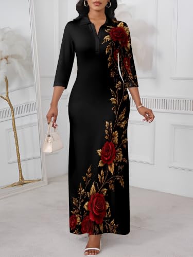 Image of PinkPatty Women's Casual 3 /4 Sleeve Polo V Neck Bodycon Maxi Dress