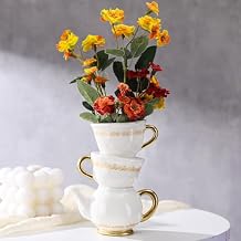 Tioncy Mini Teacup Bud Vase 5" Wonderland Tea Party Decorations Antique Vintage Kitchen Decor Whimsy Ceramic Vase Tea Party Favor for Wedding Gift Birthday Bridal Showers Home1 Pcs