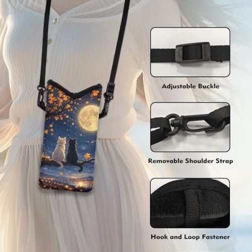Image of Travel Crossbody Cell Phone Purse Waterproof Mini Smartphone Shoulder Bag Lightweight Cellphone Bag for Phone, Keys, Power Bank, 8 x 4 inch, Cat Moon Night Pattern