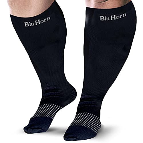 Blu Horn Knee High Compression Socks 15-20 Mmhg - Everyday Use Improves Blood Circulation, Relieves Pain & Swelling (2X-Large, Black (1-Pair)) #TOP27