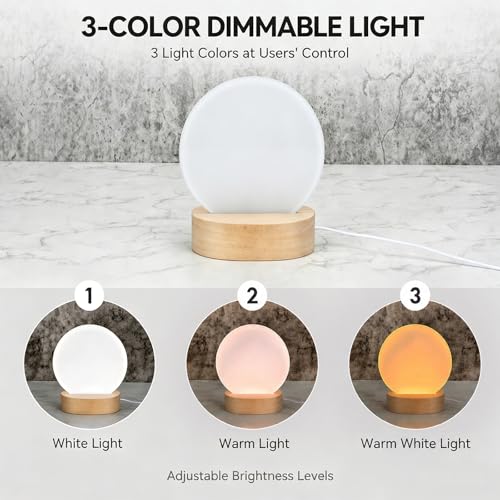 Sublimation Acrylic Blank with Wooden Light Stand, Custom Photo Lamp with 3-Color Adjustable Dimmable Light, Home Decor Personalized Gift (Blank-Round) - Image 2