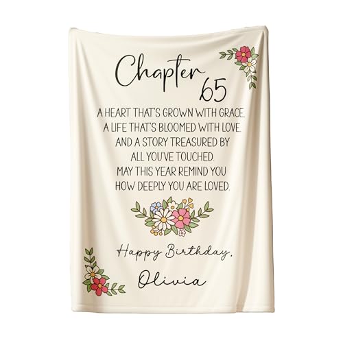 Hilis 65th Birthday Gifts for Women or Men, 65 Year Old Personalized Sherpa Throw Blanket, Custom Name Bday Present, Customized Turning Sixty-Five Gift for Mom Dad Friend, 2 Sizes V3 (65)