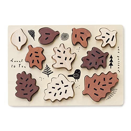 Image of Wee Gallery Wooden Tray Puzzle Count to Ten Leaves, Montessori Toy for Toddlers and Preschoolers for Early Learning and Fine Motor Skill Development, Sustainable Educational Puzzle for Kids