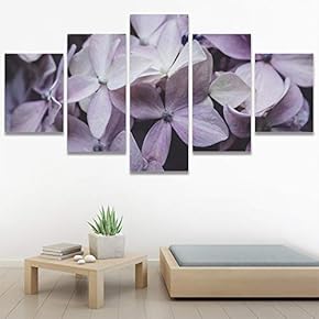 SIGNWIN 5 Panel Canvas Wall Art Purple Petals...