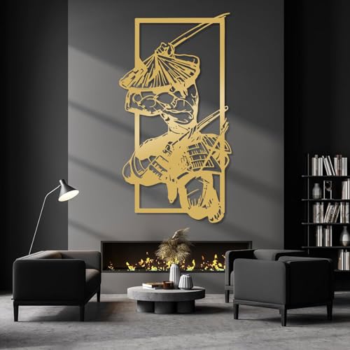 Décoration murale japonaise en métal doré, sculpture de samouraï haut de gamme