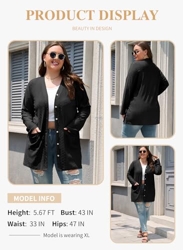 Eytino Plus Size Cardigan for Women Eyelets Casual Lightweight Open Front Long Sleeve Fall Knit Outerwear with Pocket(1X-5X)3