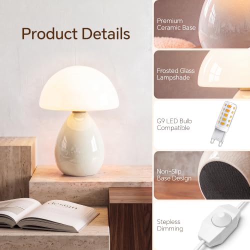 Image of Dawnwake Mushroom Lamp Table Lamp for Bedroom-Small Desk Table Lamps,Cream