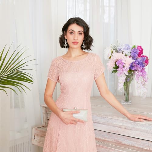 Image of S.L. Fashions Womens Stretch V-Neck Tea Length Dress