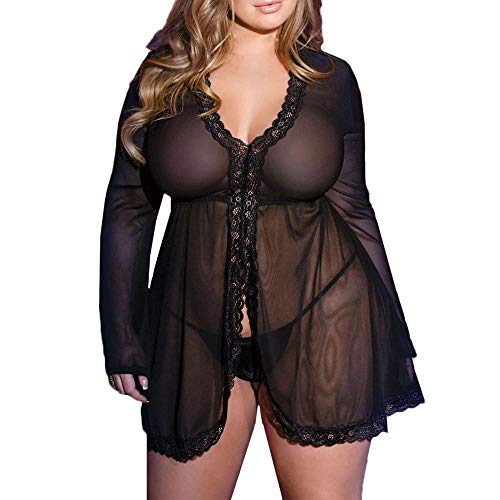 Sous-vêtements érotiques femmes et robe de nuit transparente avec string sexy noir