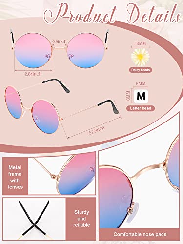 8 Pairs DIY Adult Round Sunglasses Hippie Circle Sunglasses with 200 Letter Beads 50 Daisy Beads and Glue for Women Men3