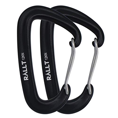 Rallt Aluminum 12kN Wire Gate Carabiners - Heavy Duty, 2,697-pound Rating for Hammocks