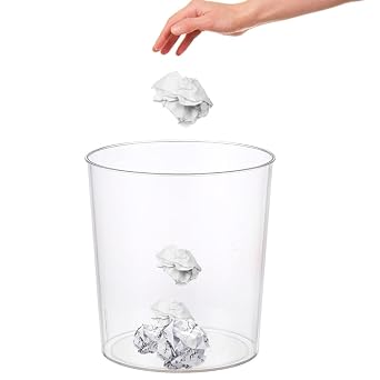 Trash Can, Acrylic Transparent Trash Can, Round Storage Barrel Flower Bucket, Suitable for Bathroom, Kitchen, Home, Office,M,Clear